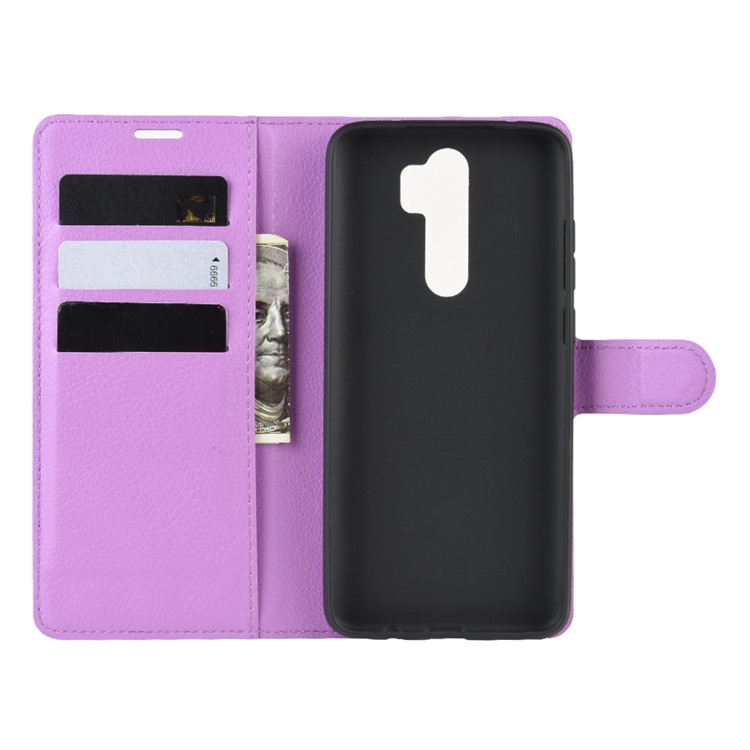 Litchi Skin Flip Leather Wallet Phone Case for Xiaomi Redmi Note 8 Pro - Purple-3