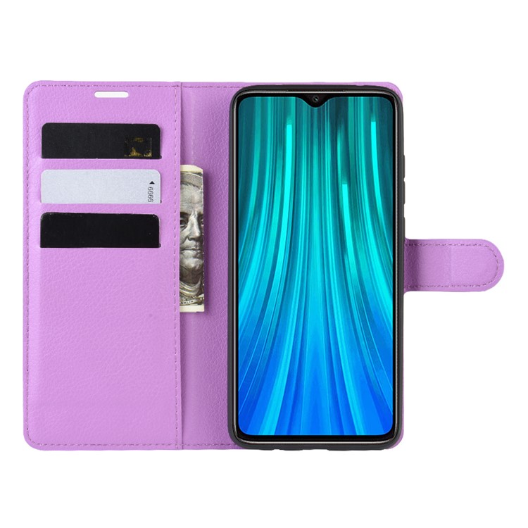 Litchi Skin Flip Leather Wallet Phone Case for Xiaomi Redmi Note 8 Pro - Purple-4
