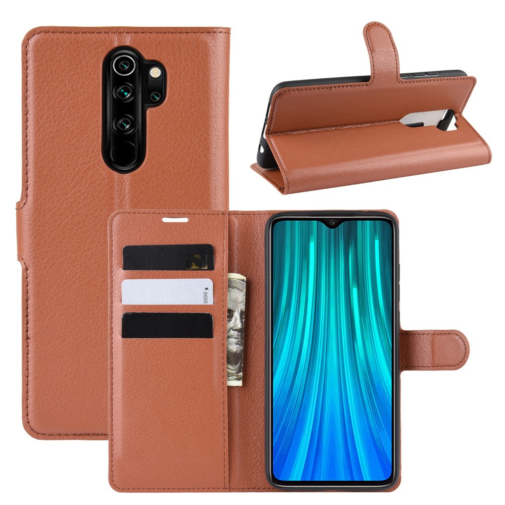 Litchi Skin Flip Leather Wallet Phone Case for Xiaomi Redmi Note 8 Pro - Brown-1
