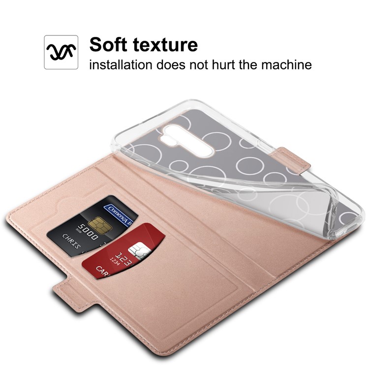 Business Style Card Holder Leather Stand Case Cover for Xiaomi Redmi Note 8 Pro - Rose Gold-8