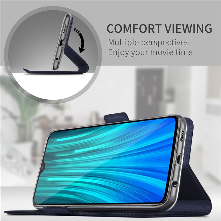 Business Style Card Holder Leather Stand Case Cover for Xiaomi Redmi Note 8 Pro - Blue-3