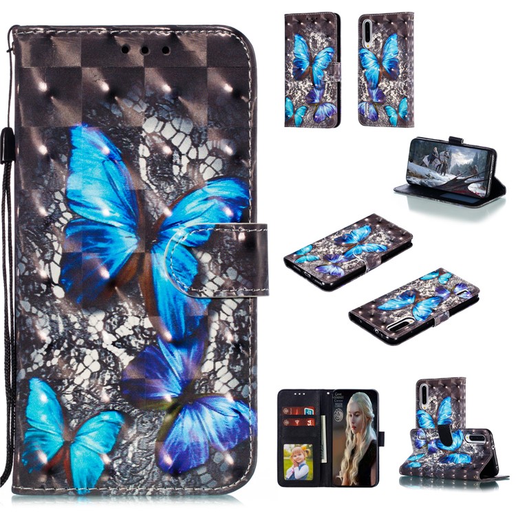 Pattern Printing Light Spot Decor Leather Wallet Case for Xiaomi Mi CC9e / Mi A3 - Blue Butterfly-1