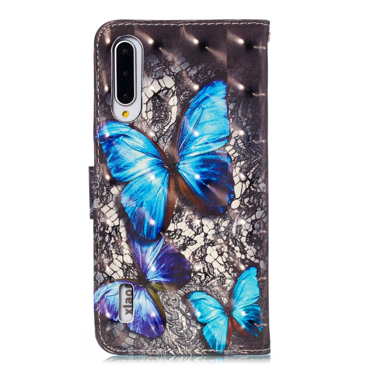Pattern Printing Light Spot Decor Leather Wallet Case for Xiaomi Mi CC9e / Mi A3 - Blue Butterfly-3