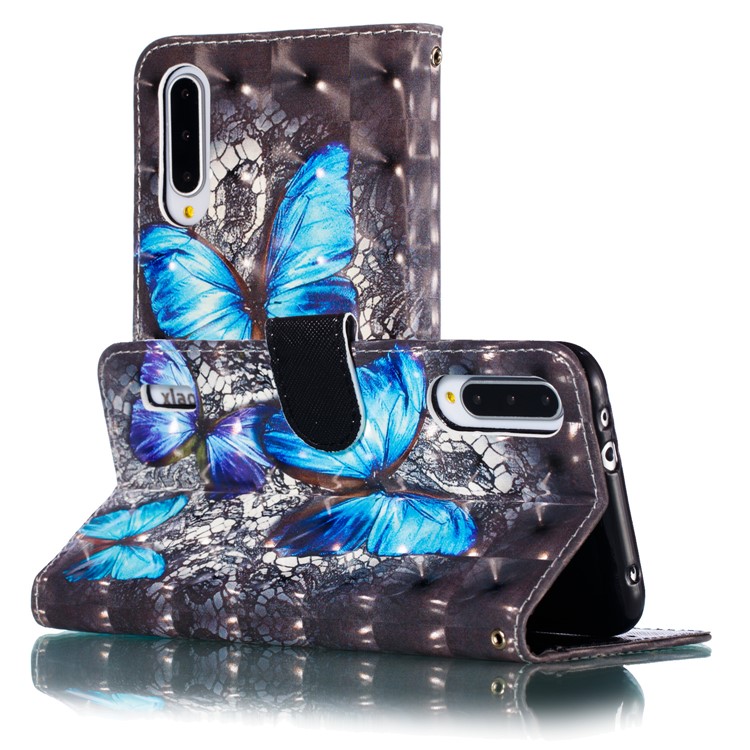 Pattern Printing Light Spot Decor Leather Wallet Case for Xiaomi Mi CC9e / Mi A3 - Blue Butterfly-7