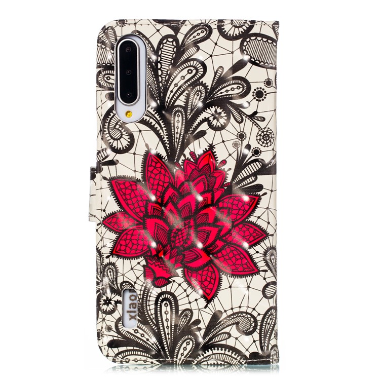 Pattern Printing Light Spot Decor Leather Wallet Case for Xiaomi Mi CC9e / Mi A3 - Red Flower-3