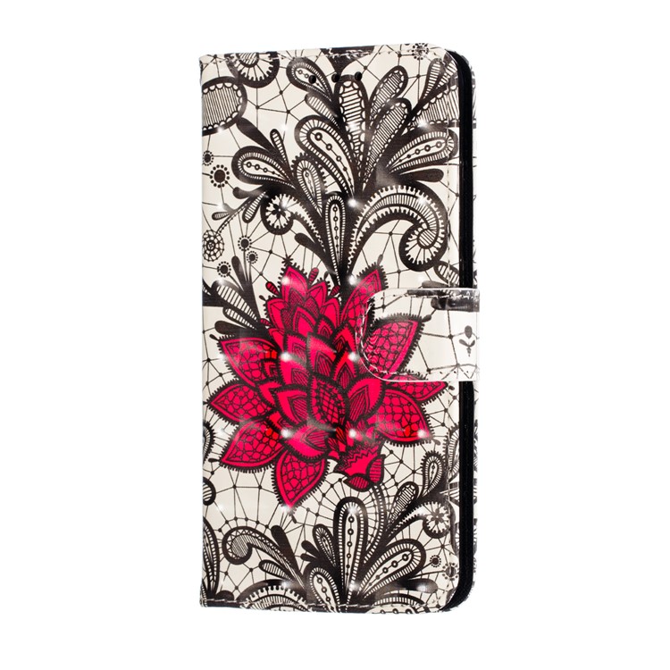 Pattern Printing Light Spot Decor Leather Wallet Case for Xiaomi Mi CC9e / Mi A3 - Red Flower-4