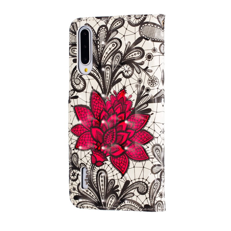 Pattern Printing Light Spot Decor Leather Wallet Case for Xiaomi Mi CC9e / Mi A3 - Red Flower-5