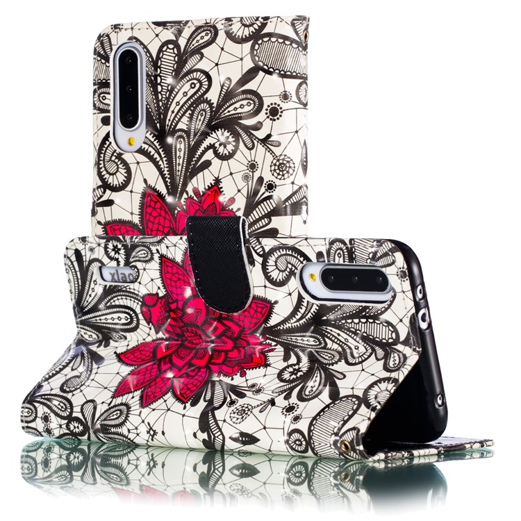 Pattern Printing Light Spot Decor Leather Wallet Case for Xiaomi Mi CC9e / Mi A3 - Red Flower-7
