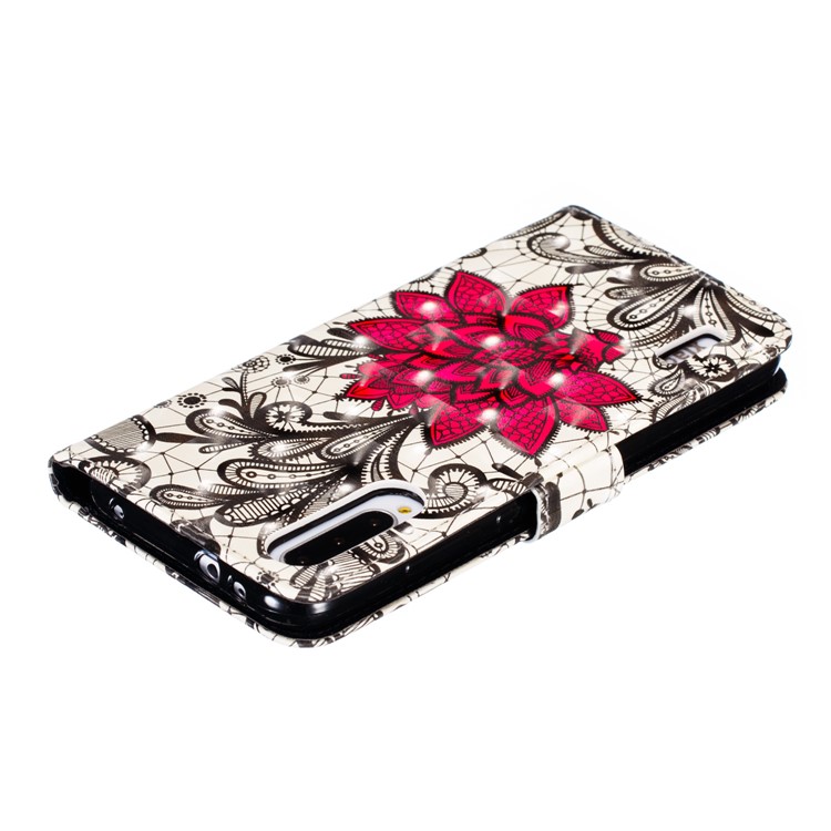 Pattern Printing Light Spot Decor Leather Wallet Case for Xiaomi Mi CC9e / Mi A3 - Red Flower-9