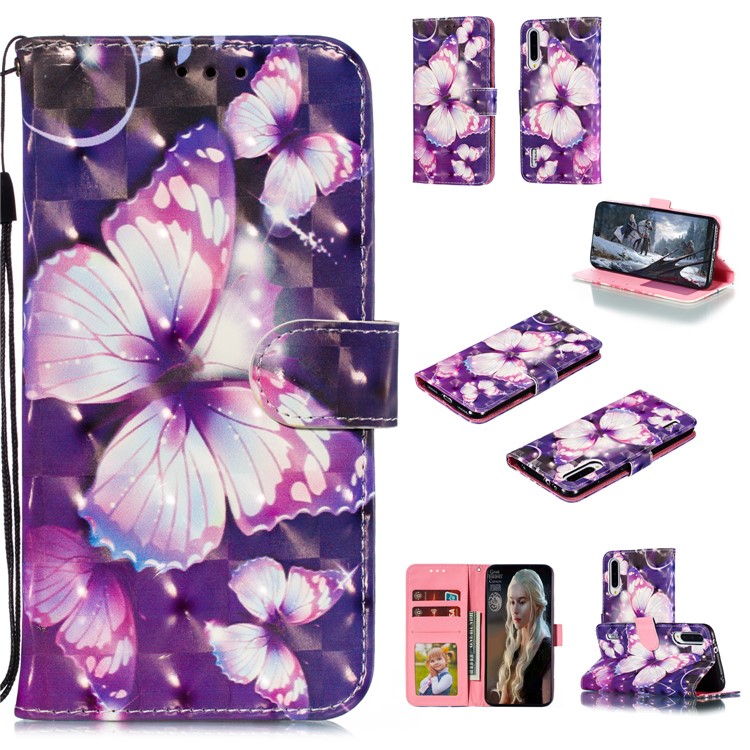 Pattern Printing Light Spot Decor Leather Wallet Case for Xiaomi Mi CC9e / Mi A3 - Purple Butterfly-1