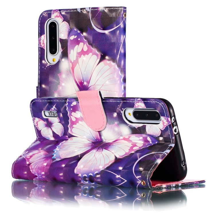 Pattern Printing Light Spot Decor Leather Wallet Case for Xiaomi Mi CC9e / Mi A3 - Purple Butterfly-8