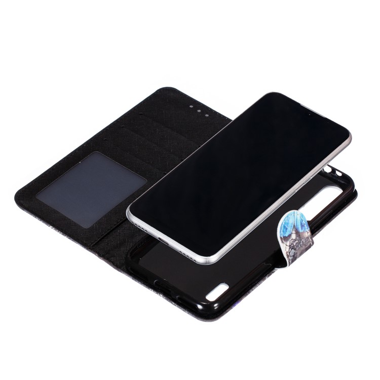 Pattern Printing Light Spot Decor Leather Wallet Case for Xiaomi Mi CC9e / Mi A3 - Black Flower-12