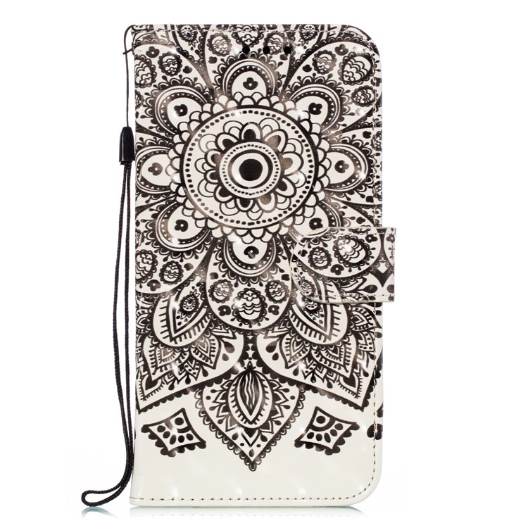 Pattern Printing Light Spot Decor Leather Wallet Case for Xiaomi Mi CC9e / Mi A3 - Black Flower-2
