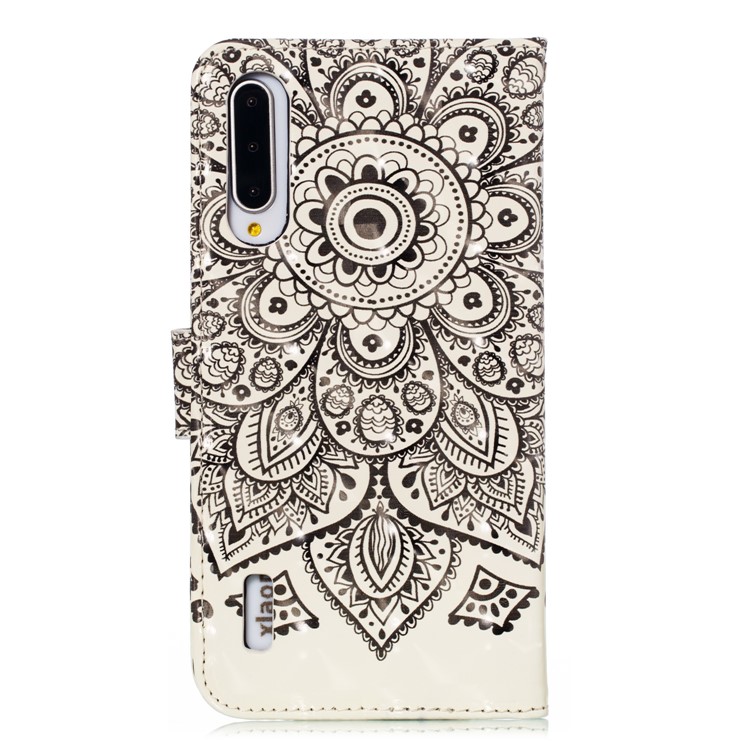 Pattern Printing Light Spot Decor Leather Wallet Case for Xiaomi Mi CC9e / Mi A3 - Black Flower-3