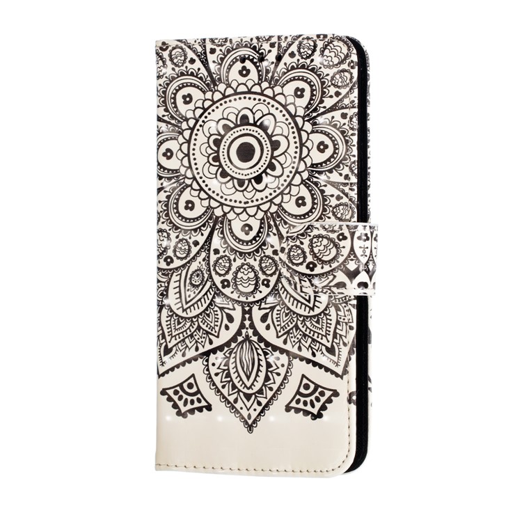 Pattern Printing Light Spot Decor Leather Wallet Case for Xiaomi Mi CC9e / Mi A3 - Black Flower-4