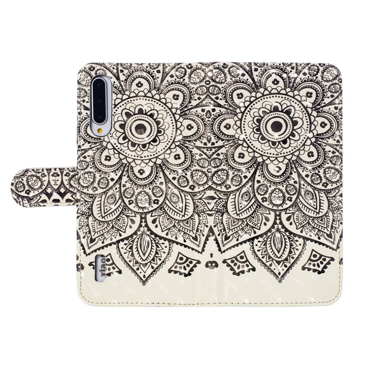 Pattern Printing Light Spot Decor Leather Wallet Case for Xiaomi Mi CC9e / Mi A3 - Black Flower-6