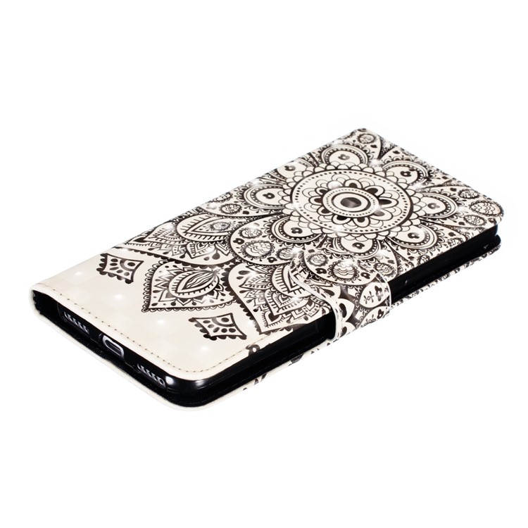 Pattern Printing Light Spot Decor Leather Wallet Case for Xiaomi Mi CC9e / Mi A3 - Black Flower-8