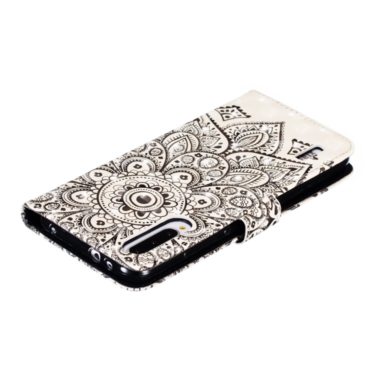 Pattern Printing Light Spot Decor Leather Wallet Case for Xiaomi Mi CC9e / Mi A3 - Black Flower-9
