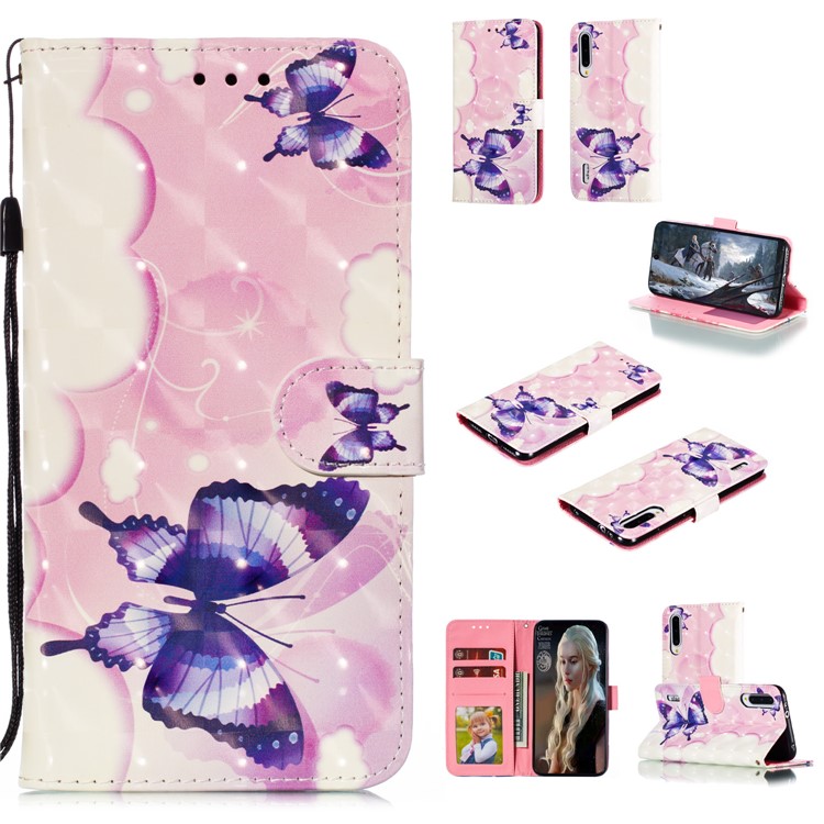 Pattern Printing Light Spot Decor Leather Wallet Case for Xiaomi Mi CC9e / Mi A3 - Colorized Butterfly-1