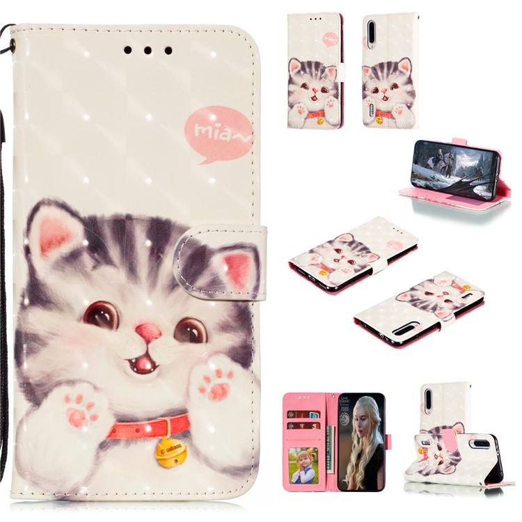 Pattern Printing Light Spot Decor Leather Wallet Case for Xiaomi Mi CC9e / Mi A3 - Adorable Cat-1