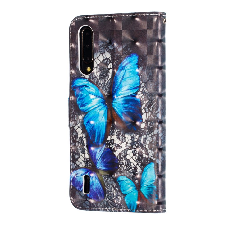 Pattern Printing Light Spot Decor Leather Wallet Stand Case for Xiaomi Mi CC9 / Mi CC9 Meitu Edition - Blue Butterfly-5