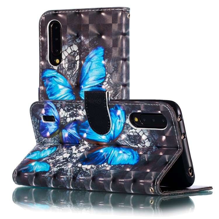 Pattern Printing Light Spot Decor Leather Wallet Stand Case for Xiaomi Mi CC9 / Mi CC9 Meitu Edition - Blue Butterfly-7