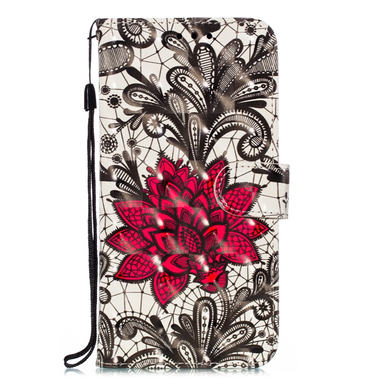 Pattern Printing Light Spot Decor Leather Wallet Stand Case for Xiaomi Mi CC9 / Mi CC9 Meitu Edition - Red Flower-2