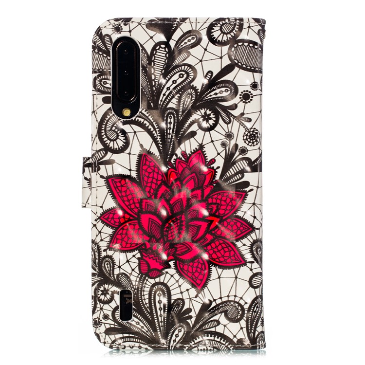 Pattern Printing Light Spot Decor Leather Wallet Stand Case for Xiaomi Mi CC9 / Mi CC9 Meitu Edition - Red Flower-3