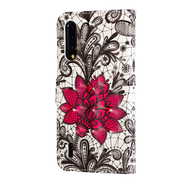 Pattern Printing Light Spot Decor Leather Wallet Stand Case for Xiaomi Mi CC9 / Mi CC9 Meitu Edition - Red Flower-5