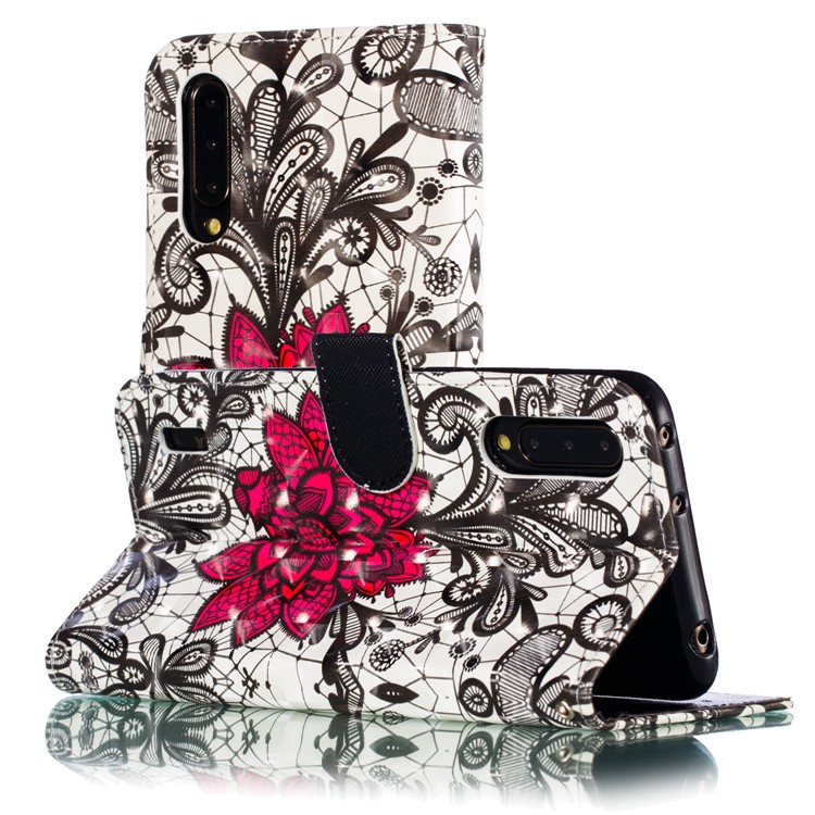 Pattern Printing Light Spot Decor Leather Wallet Stand Case for Xiaomi Mi CC9 / Mi CC9 Meitu Edition - Red Flower-7