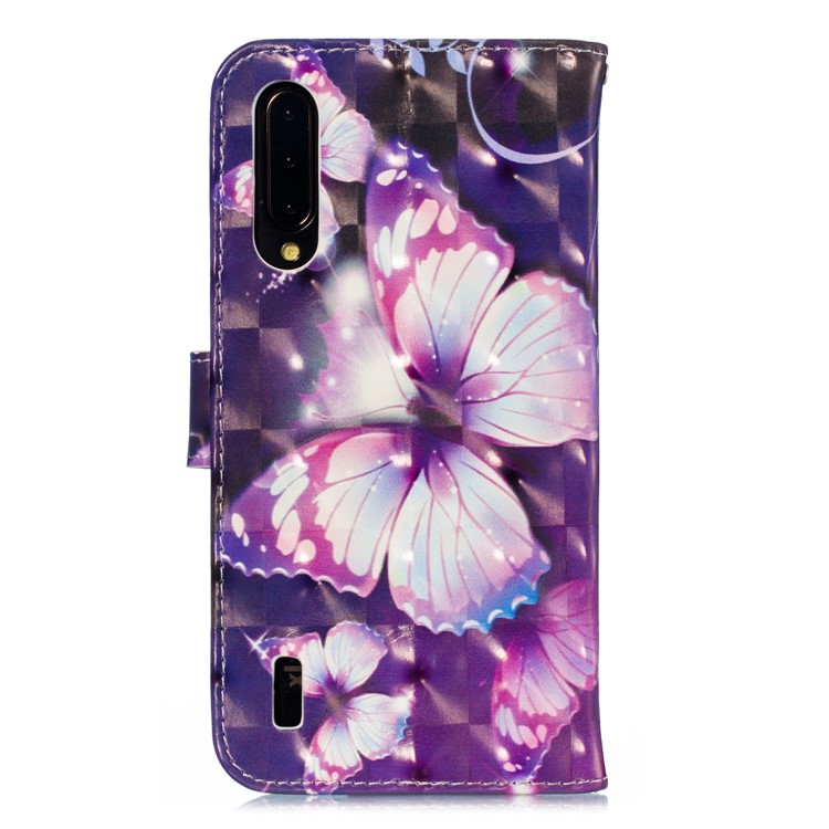 Pattern Printing Light Spot Decor Leather Wallet Stand Case for Xiaomi Mi CC9 / Mi CC9 Meitu Edition - Purple Butterfly-3