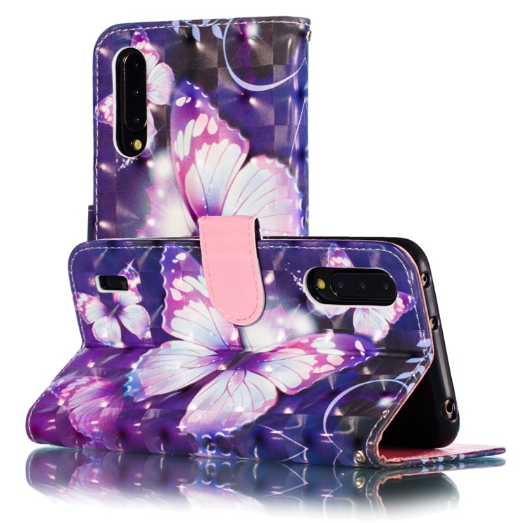 Pattern Printing Light Spot Decor Leather Wallet Stand Case for Xiaomi Mi CC9 / Mi CC9 Meitu Edition - Purple Butterfly-7