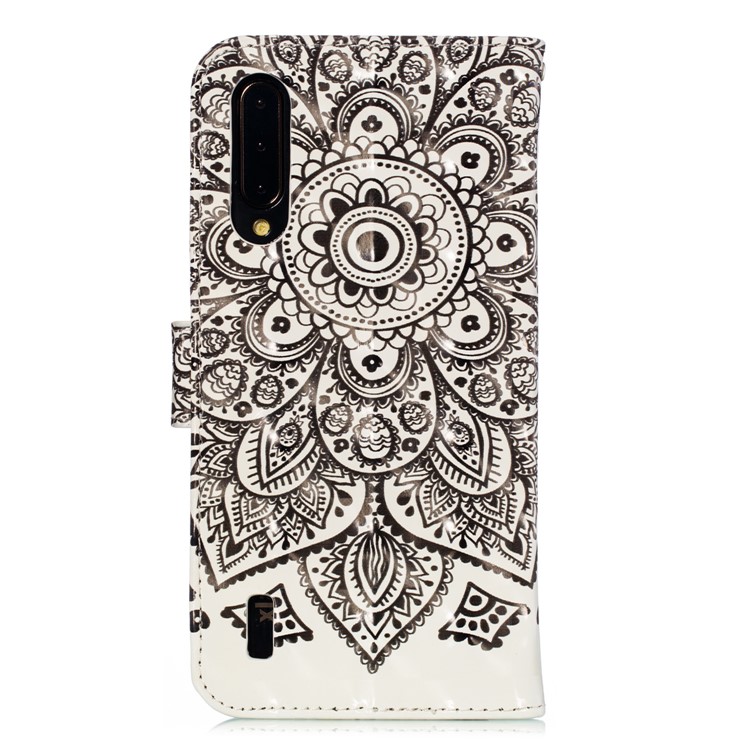 Pattern Printing Light Spot Decor Leather Wallet Stand Case for Xiaomi Mi CC9 / Mi CC9 Meitu Edition - Black Flower-3