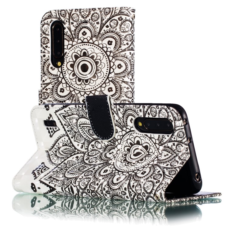 Pattern Printing Light Spot Decor Leather Wallet Stand Case for Xiaomi Mi CC9 / Mi CC9 Meitu Edition - Black Flower-7