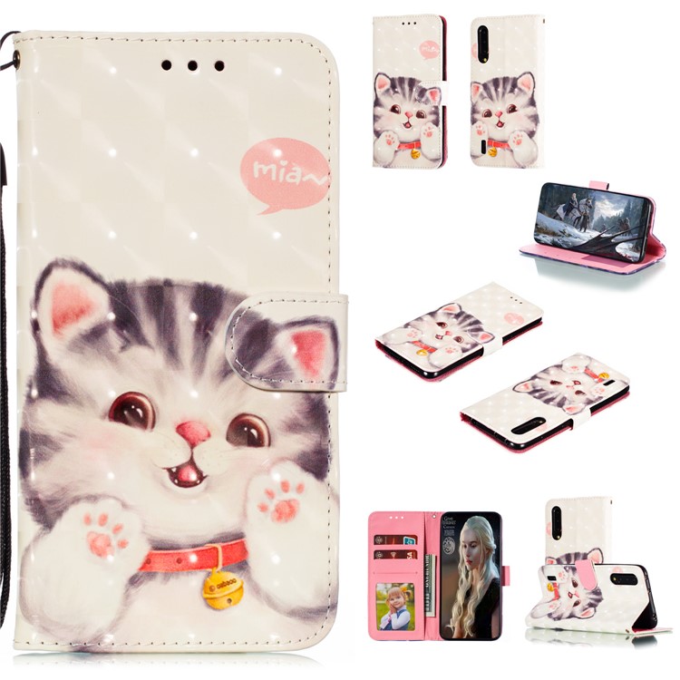 Pattern Printing Light Spot Decor Leather Wallet Stand Case for Xiaomi Mi CC9 / Mi CC9 Meitu Edition - Adorable Cat-1