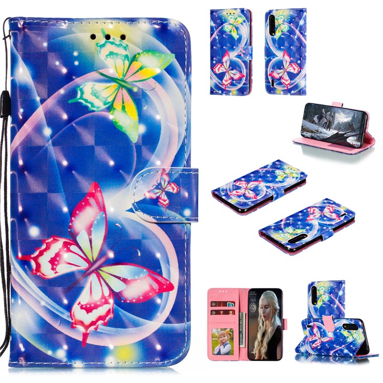 Pattern Printing Light Spot Decor Leather Wallet Stand Case for Xiaomi Mi CC9 / Mi CC9 Meitu Edition - Vivid Butterfly-1