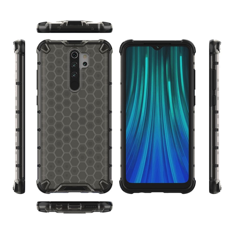 Wabenmuster Schockdes TPU + PC Hybrid-hülle Für Xiaomi Redmi Note 8 Pro - Schwarz-4