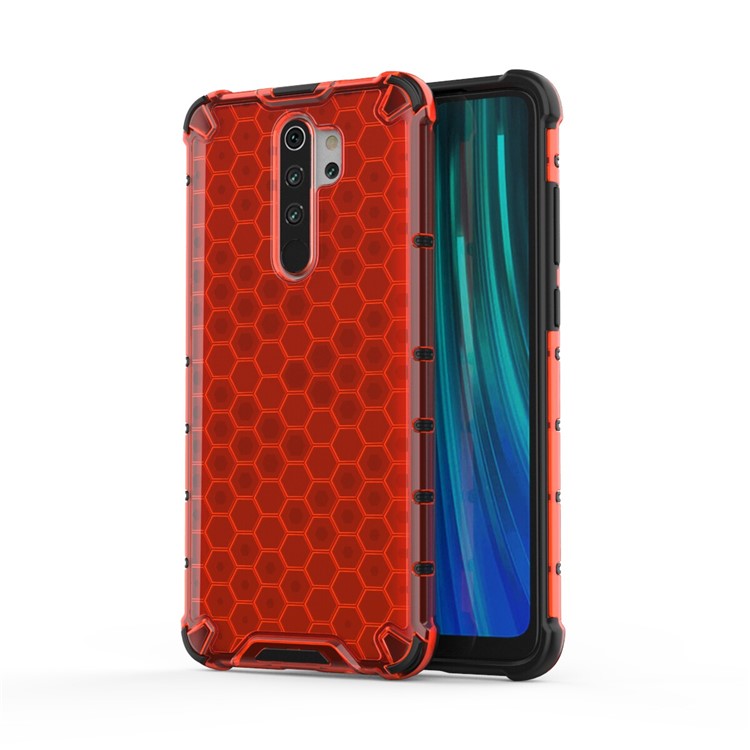 Honeycomb Pattern Shock-proof TPU + PC Hybrid Case for Xiaomi Redmi Note 8 Pro - Red-1