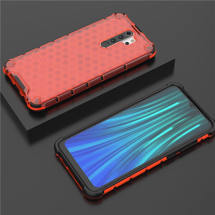 Honeycomb Pattern Shock-proof TPU + PC Hybrid Case for Xiaomi Redmi Note 8 Pro - Red-3