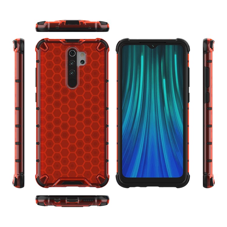 Honeycomb Pattern Shock-proof TPU + PC Hybrid Case for Xiaomi Redmi Note 8 Pro - Red-4