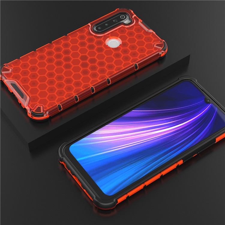 Honeycomb Pattern TPU à Prova de Choque + PC Hybrid Casing Para Xiaomi Redmi Nota 8 - Vermelho