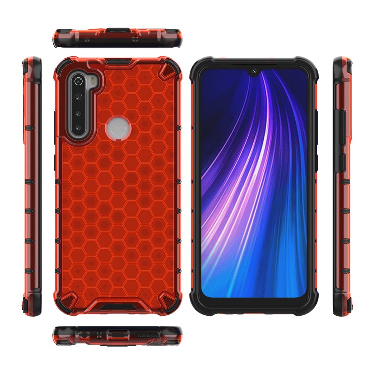 Honeycomb Pattern TPU à Prova de Choque + PC Hybrid Casing Para Xiaomi Redmi Nota 8 - Vermelho