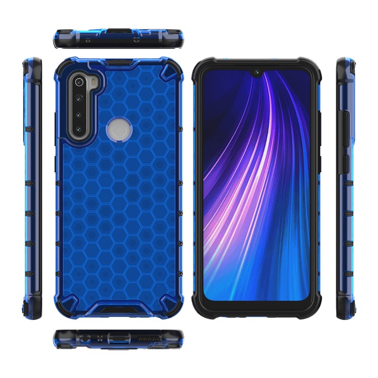 Honeycomb Pattern TPU à Prova de Choque + PC Hybrid Casing Para Xiaomi Redmi Nota 8 - Azul-4