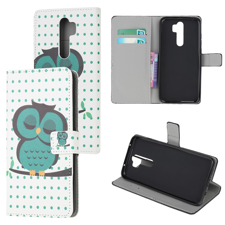 Wallet Leather Stand Case for Xiaomi Redmi Note 8 Pro - Sleeping Owl on the Branch-1