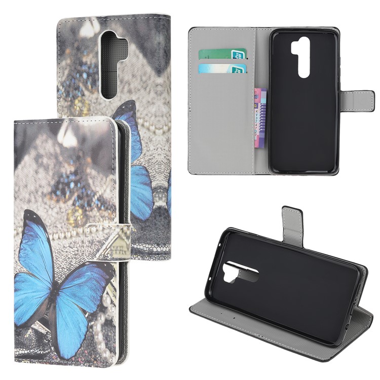 Wallet Leather Stand Case for Xiaomi Redmi Note 8 Pro - Blue Butterfly-1