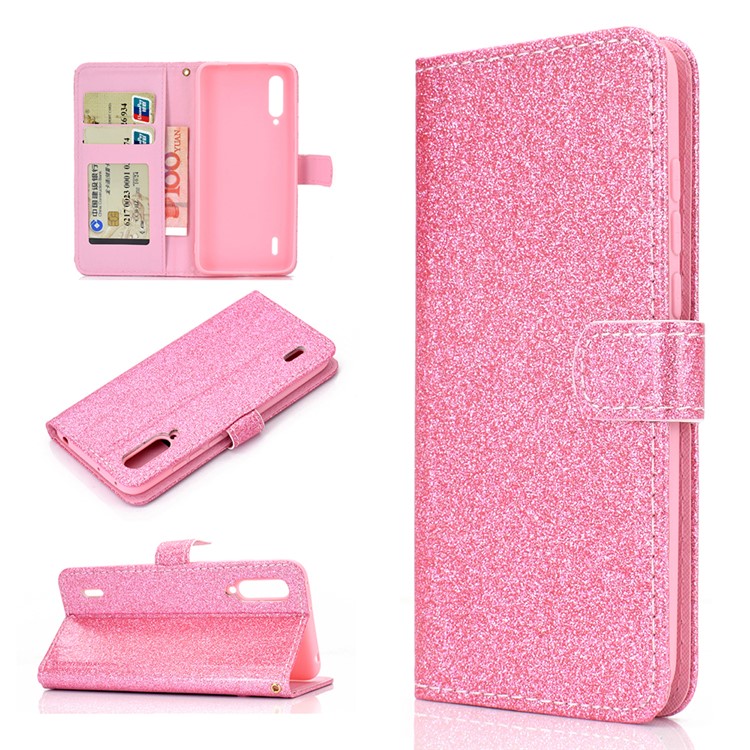 Flash Powder Leather Wallet Case for Xiaomi Mi CC9e / Mi A3 - Pink-1