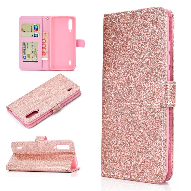 Flash Powder Leather Wallet Case for Xiaomi Mi CC9e / Mi A3 - Rose Gold-1