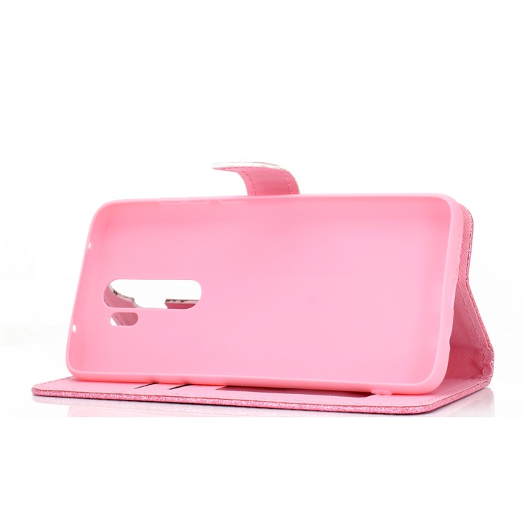 Flash Powder Leather Wallet Case Cover for Xiaomi Redmi Note 8 Pro - Pink-12