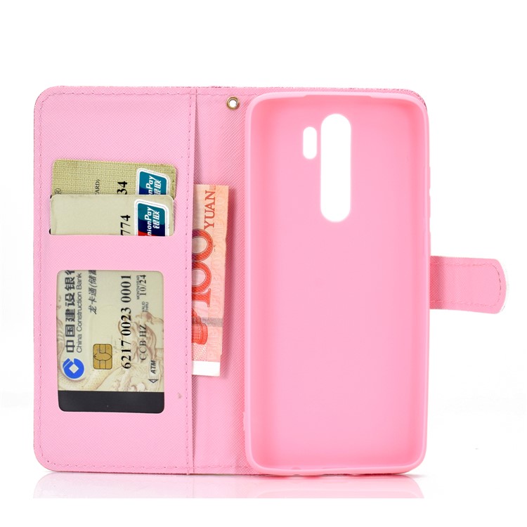 Flash Powder Leather Wallet Case Cover for Xiaomi Redmi Note 8 Pro - Pink-4