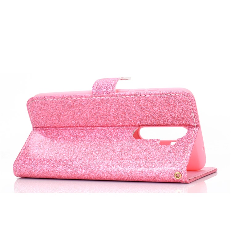 Flash Powder Leather Wallet Case Cover for Xiaomi Redmi Note 8 Pro - Pink-5